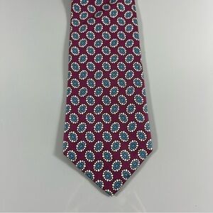 Robinsons Burgundy and Blue Geometric Pattern Tie 100% silk
